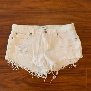 Pistola White Distressed Denim Shorts